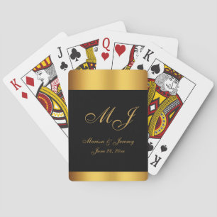 Elegant Black Guld Script Monogram Bröllop Casinokort