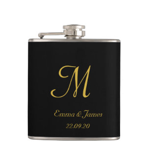 Elegant Black & Guld Script Monogram Namn Bröllop Fickplunta