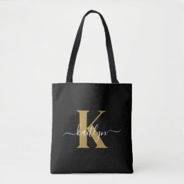 Elegant Black Guld Script Monogram Tygkasse