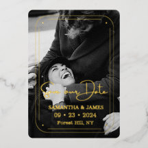 Elegant Black Guld Script Photo Save Date