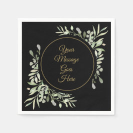 Elegant Black Guld Script Watercolor Greenery Pappersservett