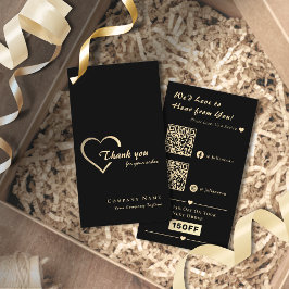 Elegant Black & Guld Shiny Heart QR-kod Tack Visitkort