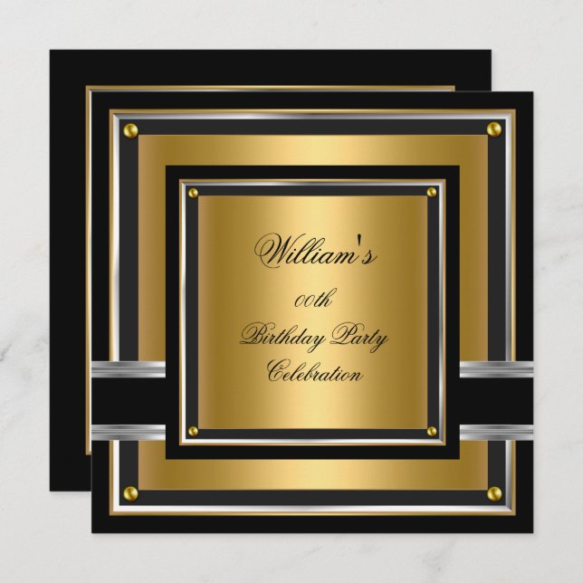 Elegant Black Guld Silver Födelsedagsfest Manar Ma Inbjudningar (Fram/baksida)