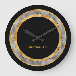Elegant Black Guld Silver Foil Personlig Stor Klocka