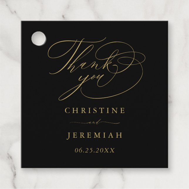 Elegant Black Guld-skript Bröllop Tack Gåvor Etiketter (Framsida)