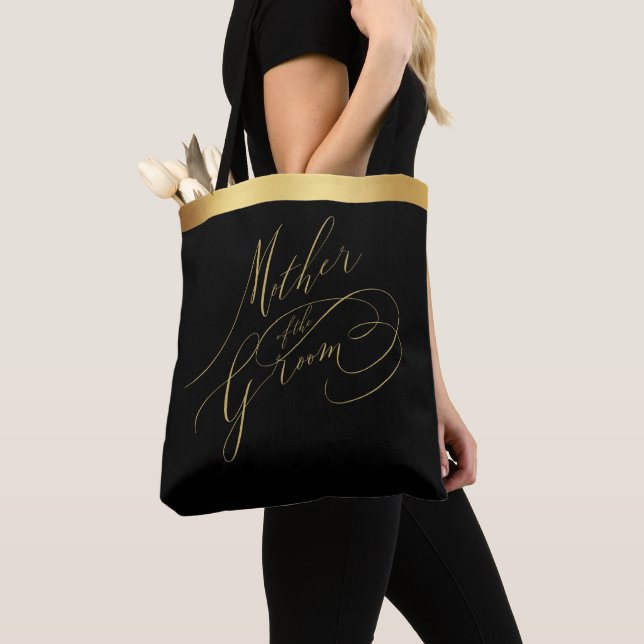 Elegant Black Guld-skript Mor i Groom Tote Tygkasse (Närbild)