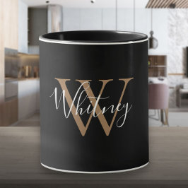 Elegant Black Guld-skript Namn Monogram Mugg