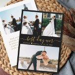 Elegant Black Guld-skript Photo Collage Bröllop Tack Kort<br><div class="desc">Minimalistiskt, Elegant Hand Lettered Black and Guld Photo Collage Bröllop - tackkort. Snyggt, enkel bröllop-tack, en kortmall med tre (3) foto på framsidan och ett (1) foto på baksidan. Med texten "best day ever" i ett kursivt, snabbt, stavat typsnitt i guld på svart bakgrund i färg. Anpassa ditt namn och...</div>