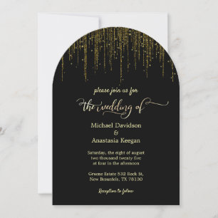 elegant Black guld-skript som droppar glitter bröl Inbjudningar