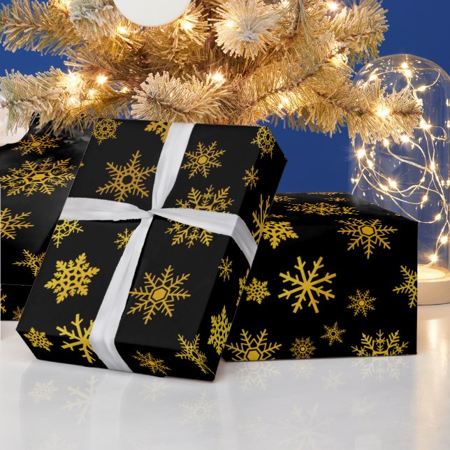 Elegant Black guld snöflake party wrap Presentpapper (Helgdagar)