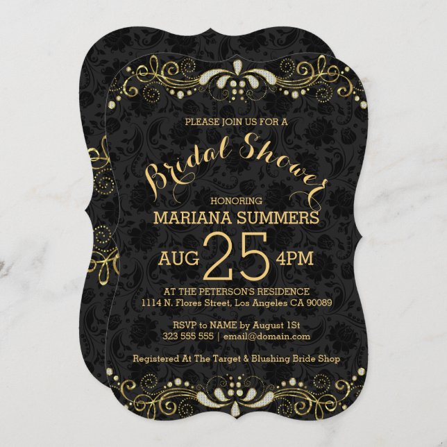 Elegant Black & Guld Snöre Inbjudningskort för möh (Fram/baksida)