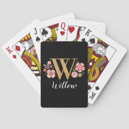Elegant Black Guld Snyggt Blommigt Monogram Casinokort