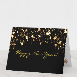 Elegant Black & Guld Stars Gott nytt år Helgkort
