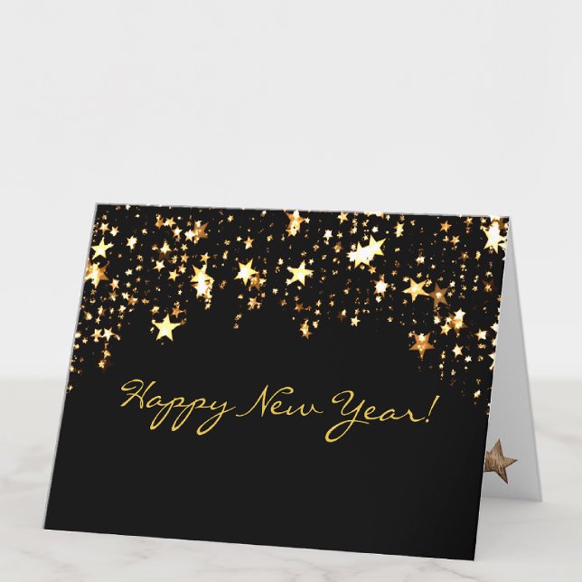 Elegant Black & Guld Stars Gott nytt år Helgkort (Skapare uppladdad)
