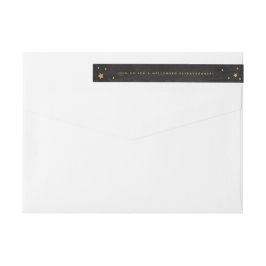 Elegant Black+Guld Stars Wraparound Address Label Etikettband