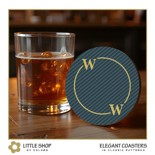 Elegant Black Guld Streck Monogram Underlägg Papper Rund