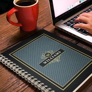 Elegant Black Guld Streck Monogrammad Anteckningsbok