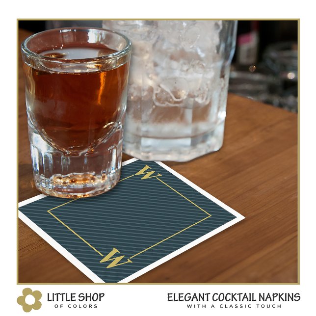 Elegant Black Guld Streck Monogrammad Pappersservett (Skapare uppladdad)