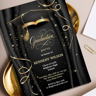 Elegant Black & Guld Studenten Inbjudningar