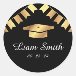 Elegant Black, Guld Studenten Round Stickers Set Runt Klistermärke