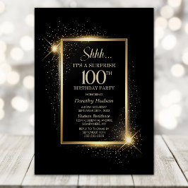 Elegant Black Guld Surprise 100:e Födelsedagsfeste Inbjudningar