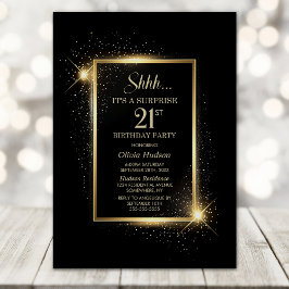 Elegant Black Guld Surprise 21:a födelsedagen Part Inbjudningar