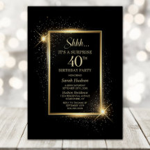 Elegant Black Guld Surprise 40:e födelsedag Party