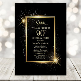 Elegant Black Guld Surprise 90:e Födelsedagsfest Inbjudningar