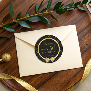 Elegant Black & Guld Surprise Födelsedagsfest Runt Klistermärke