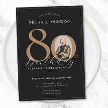Elegant Black Guld Surprise Photo 80 Birthday