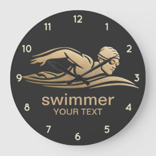 Elegant Black Guld Swimmer Swimming Bassäng Vatten Stor Klocka