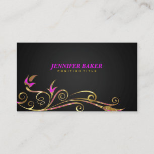 Elegant Black & Guld Swirl Rosa Accents Visitkort