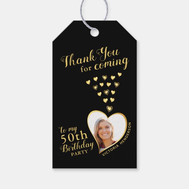 Elegant Black Guld Tack 50:e födelsedagsförmånen Presentetikett (Framsidan)