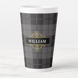 Elegant Black Guld Tartan Play Monogram