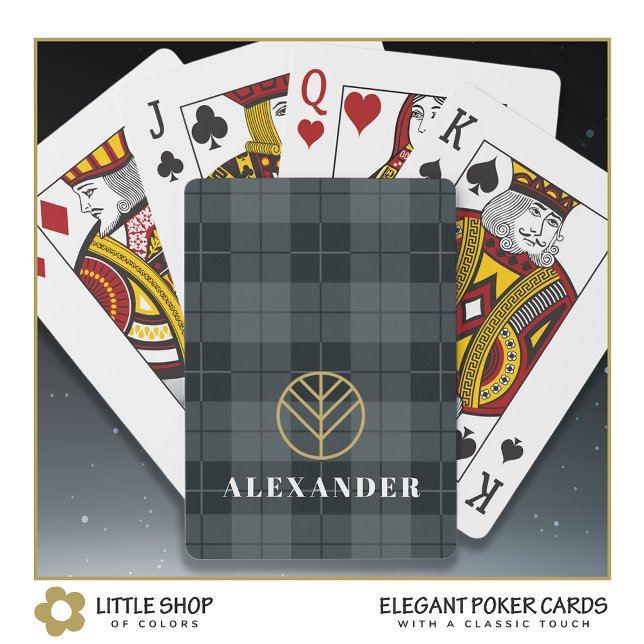 Elegant Black Guld Tartan Play Monogram Casinokort (Skapare uppladdad)