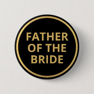 Elegant Black Guld Text Bröllop Far i Bride Knapp