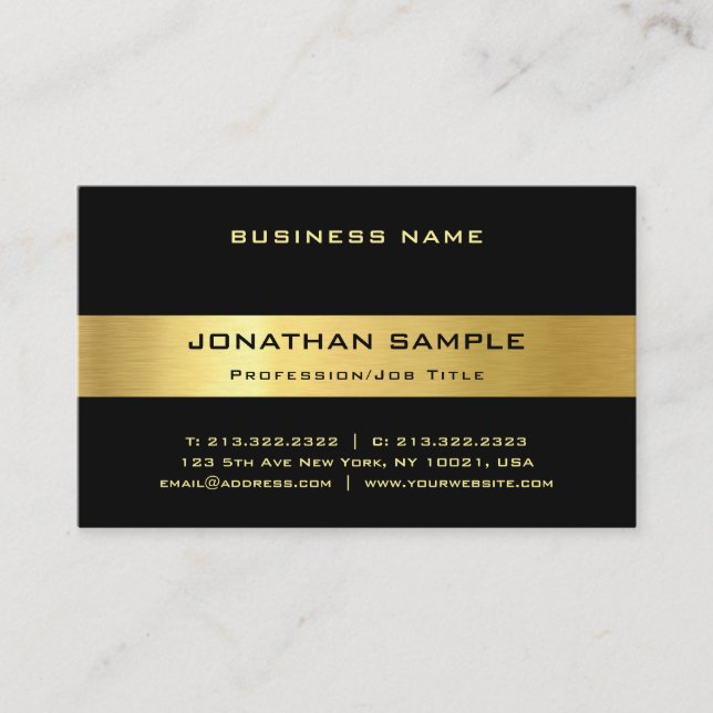 Elegant Black Guld Trendig Luxury Template Modern Visitkort (Framsida)