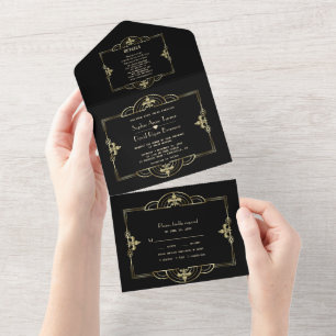 Elegant Black Guld Underbar Gatsby Art Deco Bröllo