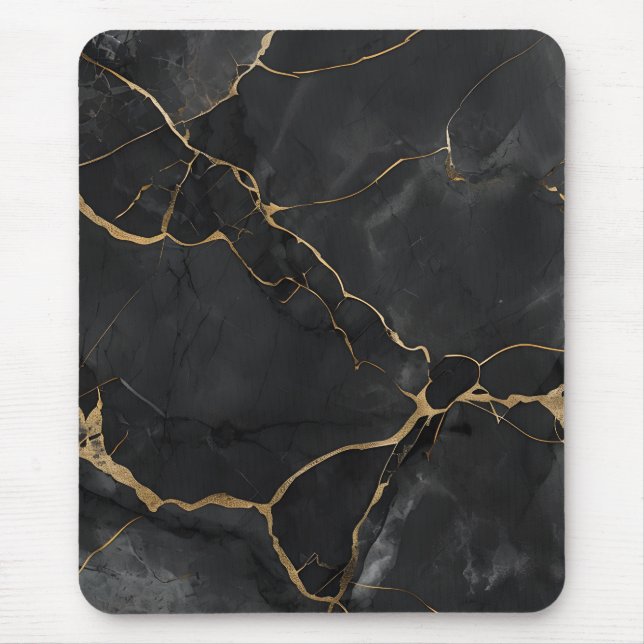 Elegant Black Guld Veins Office Mouse Pad Musmatta (Framsidan)