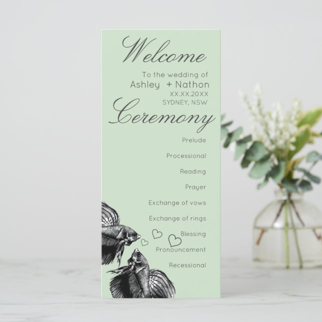 Elegant Black Guld Watercolor Fish Bröllop (Stående Fram)