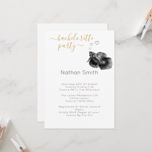 Elegant Black Guld Watercolor Fish Bröllop Inbjudningar (Fram/Back In Situ)