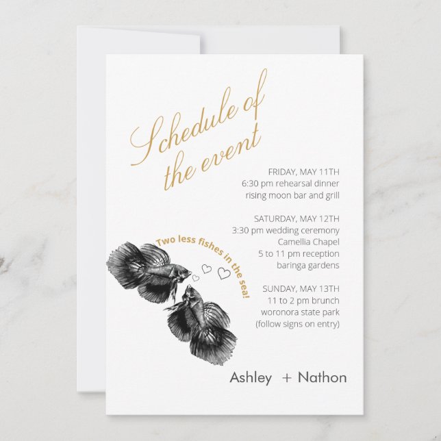 Elegant Black Guld Watercolor Fish Bröllop Inbjudningar (Framsida)