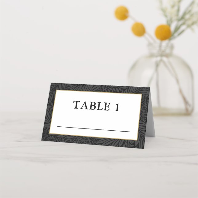 Elegant Black Guld White Botanical Placeringskort (Framsida)
