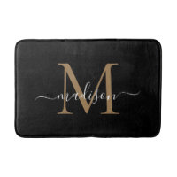 Elegant Black Guld White Monogram Girly-skript
