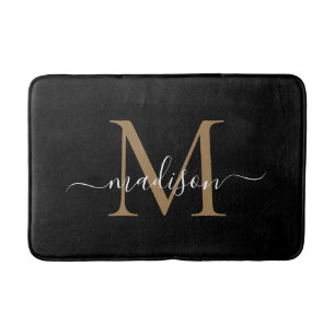 Elegant Black Guld White Monogram Girly-skript Badrumsmatta