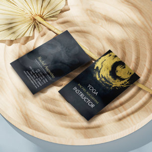 Elegant Black & Guld YOGA ZEN-symbol Brushstrokes Visitkort