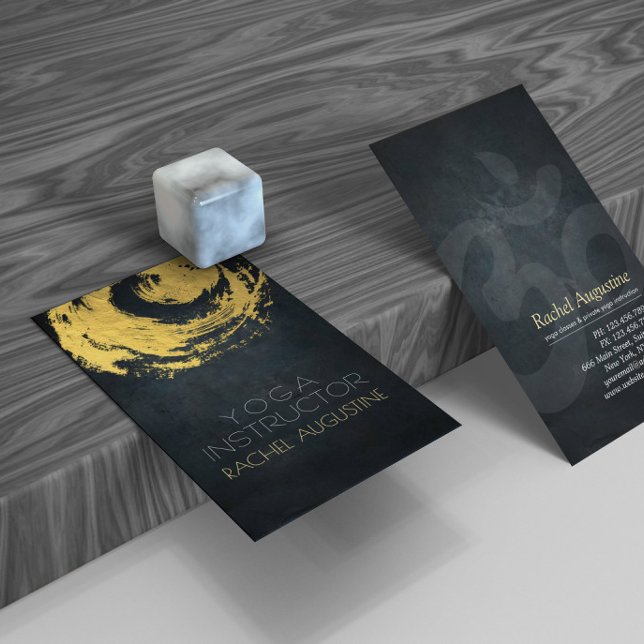 Elegant Black & Guld YOGA ZEN-symbol Brushstrokes Visitkort (Skapare uppladdad)