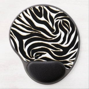 Elegant Black Guld Zebra White Animal Print Gel Musmatta