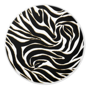 Elegant Black Guld Zebra White Animal Print Knopp