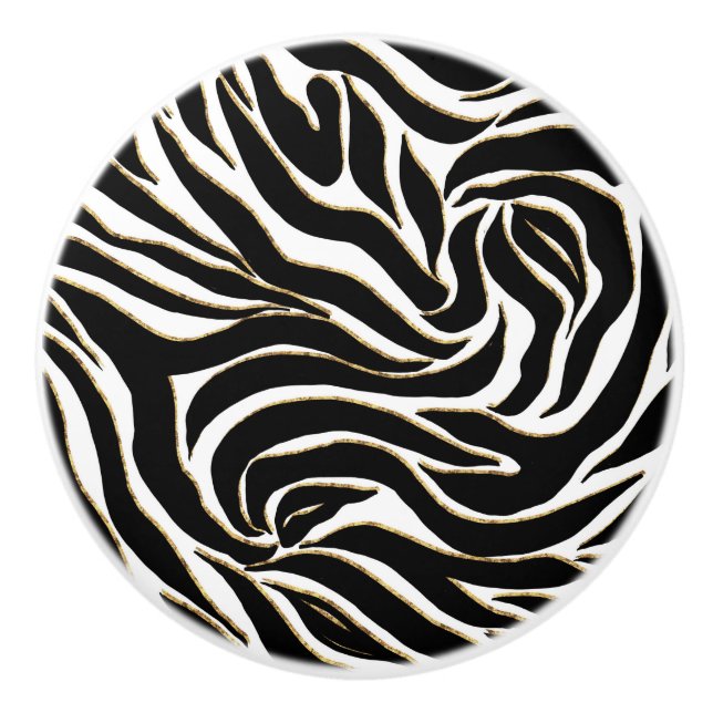 Elegant Black Guld Zebra White Animal Print Knopp (Framsidan)